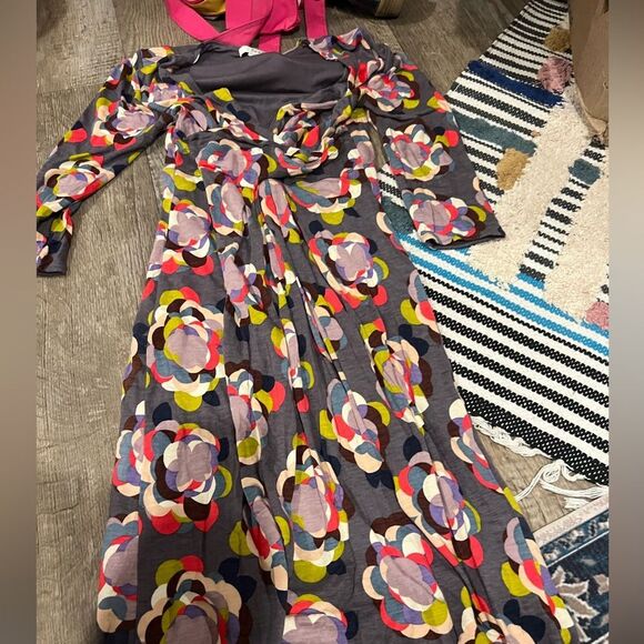 Boden Gray Floral Drapey Jersey Dress 3/4 Sleeves - Picture 7 of 11